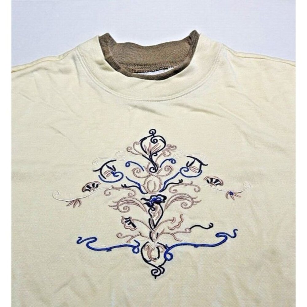 Vintage Wom LG Floral Filigree Embroidered Granny CottageCore LongSleeve Sweater - Picture 3 of 5